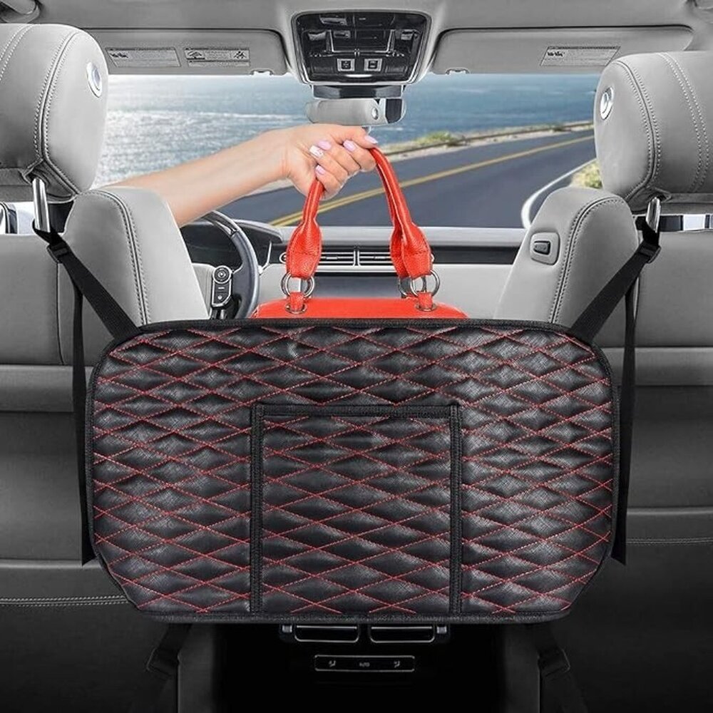 Car Bag Holder Pocket for Storage PU Leather Car Seat Organizer Kids/Pet Barrier